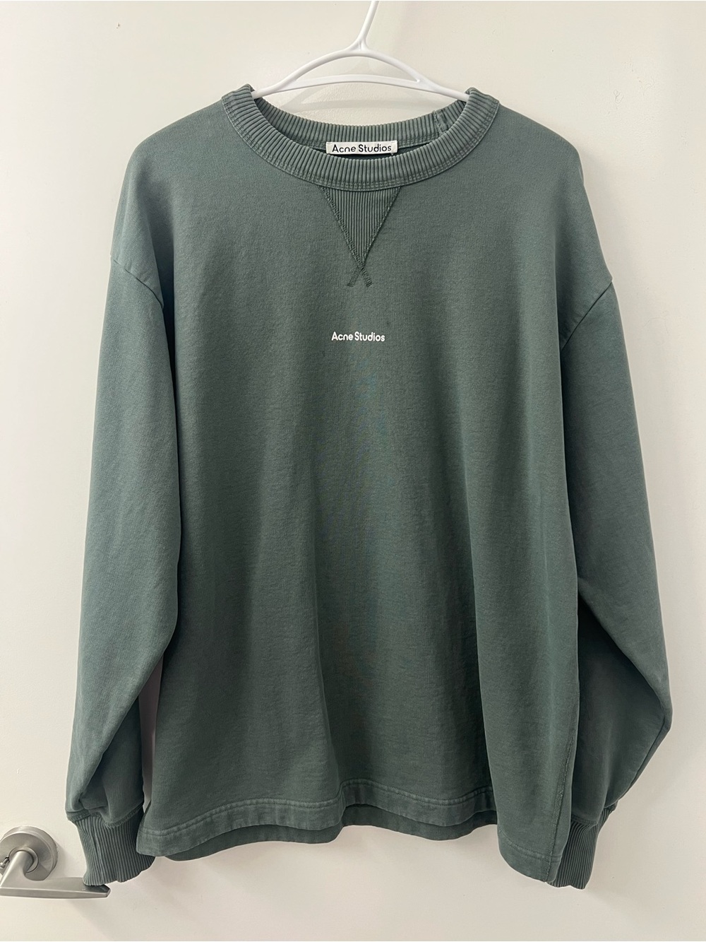 Acne Studios unisex Logo Crewneck Sweatshirt Sage Green- brushed fleece